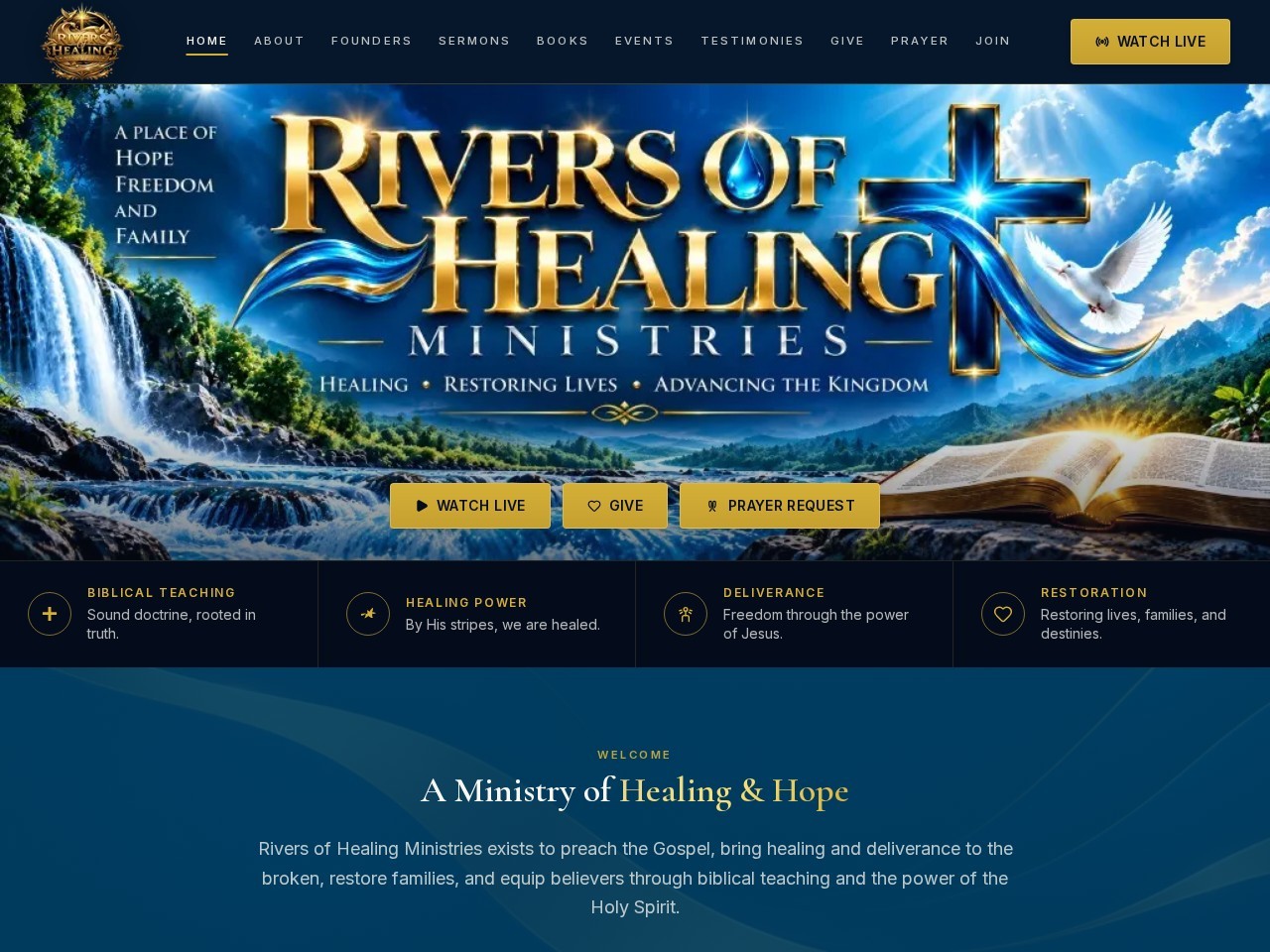 Rivers of Healing Ministries website screenshot